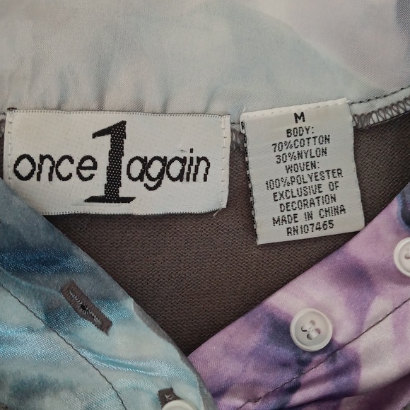 Once 1 Again~Vintage 90's Gray V-neck Sweater Floral Silky Shirt - Picture 4 of 10